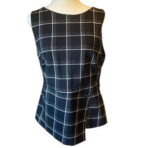 White House Black Market Plaid Sleeveless Bodice Top 14P Preppy Dark Academia